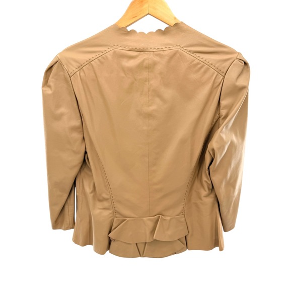 Rebecca Taylor Tan Genuine Leather Scalloped Open Front Jacket Large - Picture 3 of 8